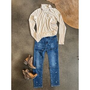 INTERMIX Beige Tami Cashmere Turtleneck Sweater Raw Hem Edge Womens Large